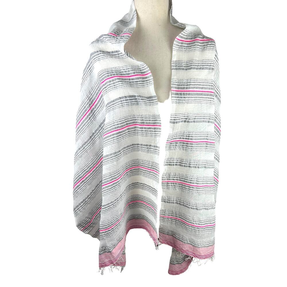 NWOT Lemlem Metallic Silver Pink and White Cotton Blend Woven Shawl Wrap